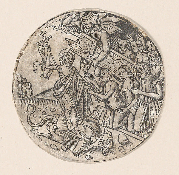 Anonymous, Italian, 16th century - Christ in Limbo a circular , Poster Print Wall Art
