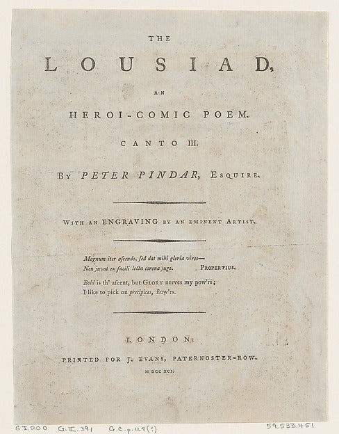 Thomas Rowlandson:The Lousiad by Peter Pindar Frontispiece 1-16x12"(A3) Poster