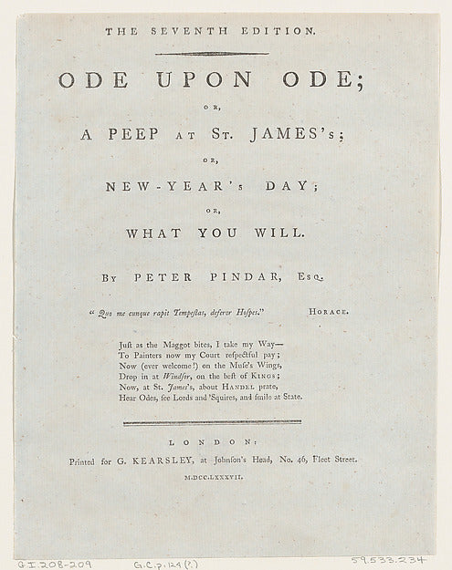 :Title Page from Ode Upon Ode by Peter Pindar 1787-16x12"(A3) Poster