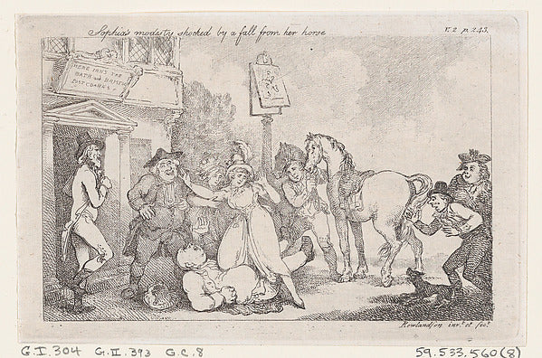 Thomas Rowlandson:Sophia's Modesty Shocked by a Fall from he-16x12"(A3) Poster