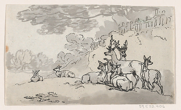 Thomas Rowlandson:Outlines of Reindeer June 1, 1790-16x12"(A3) Poster