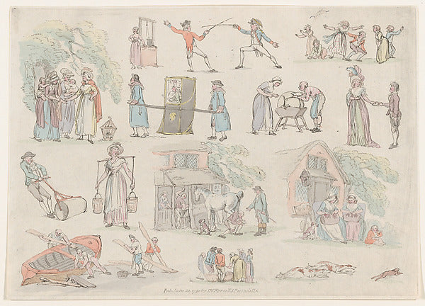 Thomas Rowlandson:Outlines of Figures Animals and a Boat Jun-16x12"(A3) Poster