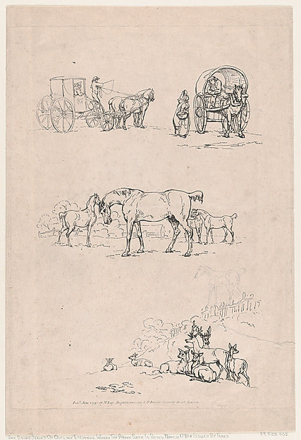 Thomas Rowlandson:Outlines of Figures Landscapes and Animals-16x12"(A3) Poster