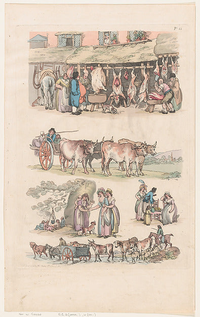 Thomas Rowlandson:Outlines of Figures Animals and a Butcher -16x12"(A3) Poster