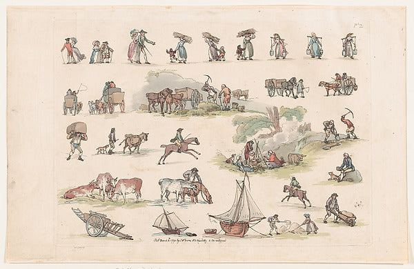Thomas Rowlandson:Outlines of Figures Landscapes and Cattle -16x12"(A3) Poster