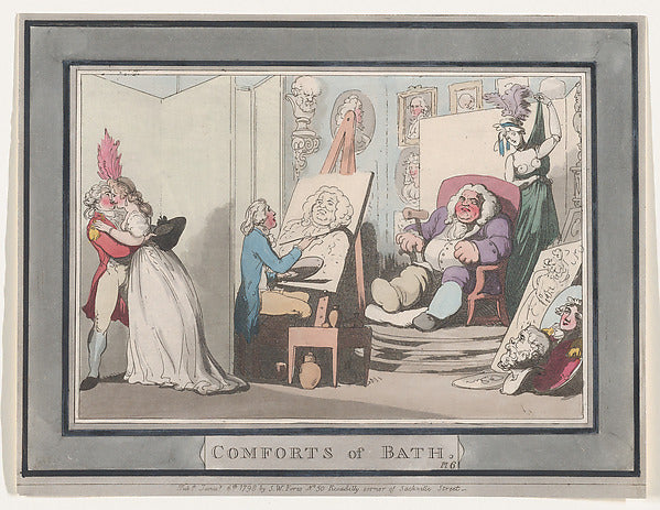 Thomas Rowlandson:Comforts of Bath Plate 6 January 6, 1798-16x12"(A3) Poster