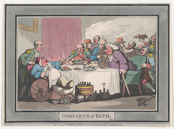 Thomas Rowlandson:Comforts of Bath Plate 9 January 6, 1798-16x12"(A3) Poster