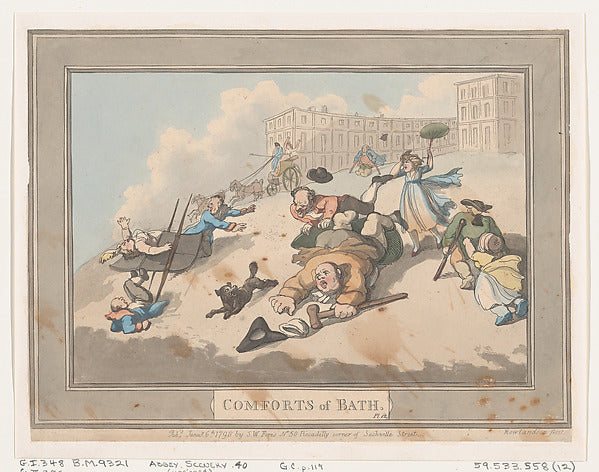 Thomas Rowlandson:Comforts of Bath Plate 12 January 6, 1798-16x12"(A3) Poster
