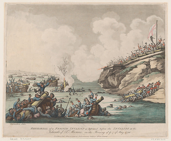 Thomas Rowlandson:Rehearsal of a French Invasion as Performe-16x12"(A3) Poster