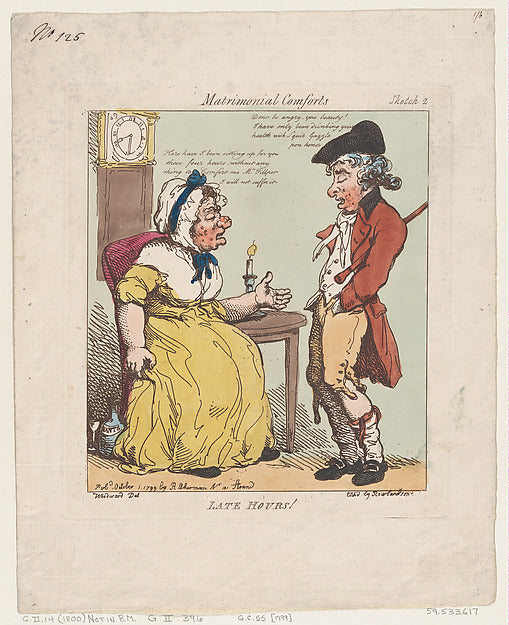 Thomas Rowlandson , After George Moutard Woodward:Late Hours-16x12"(A3) Poster