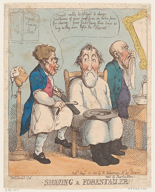 Thomas Rowlandson , After George Moutard Woodward:Shaving a -16x12"(A3) Poster