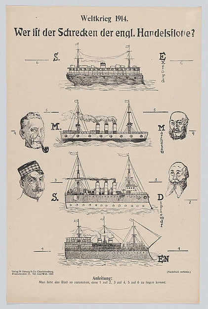 :Wer ist der Schrecken der engl. Handelsflotte? c1914-16x12"(A3) Poster