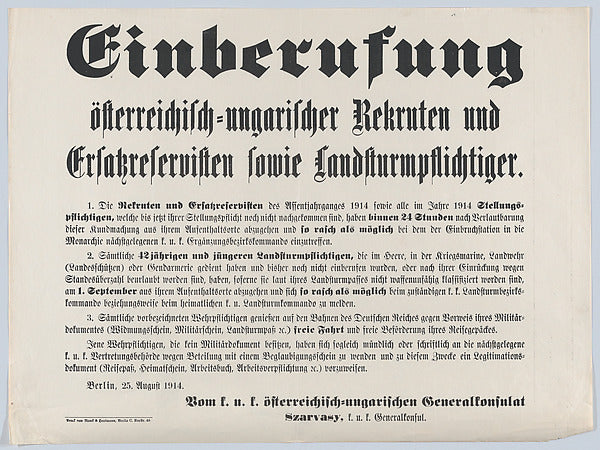 Anonymous:Einberufung 1914-16x12"(A3) Poster