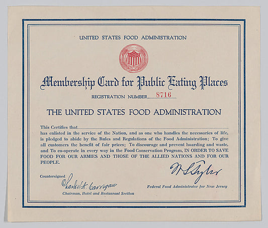:Membership  for public eating places c1917-16x12"(A3) Poster