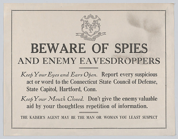 Anonymous:Beware of spies c1917-16x12"(A3) Poster