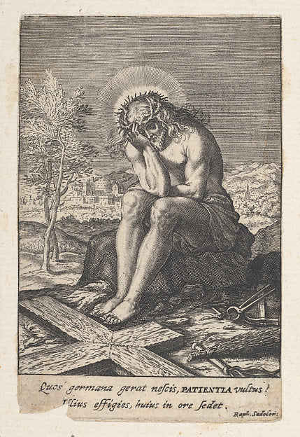 Possibly Raphael Sadeler I ):Christ as Man of Sorrows with I-16x12"(A3) Poster