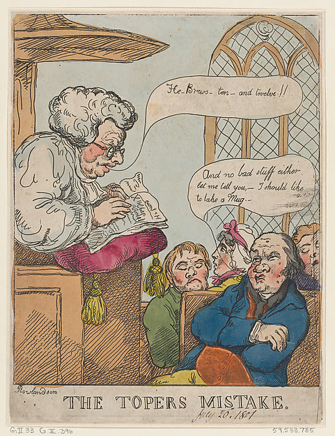Thomas Rowlandson:The Toper's Mistake July 20, 1801-16x12"(A3) Poster