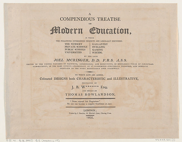 :A Compendious Treatise on Modern Education May 10, 1802-16x12"(A3) Poster
