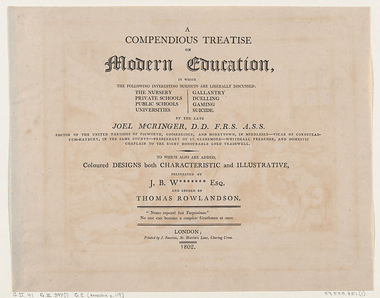 :A Compendious Treatise on Modern Education May 10, 1802-16x12"(A3) Poster