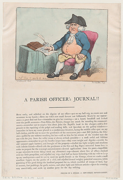 Thomas Rowlandson:A Parish Officer's Journal!! June 15, 1802-16x12"(A3) Poster