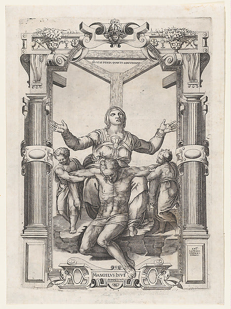 Pietà with Angels in Front of the Cross 1547-After Michelangel,  Poster Print Wall Art