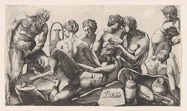 Pierre Biard II:Eight Satyres and Satyresses Finishing a Mea-16x12"(A3) Poster