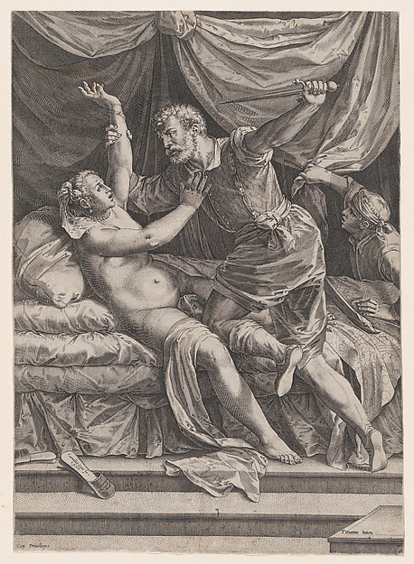 Tarquin and Lucretia 1571-Engraved by Cornelis Cort,After Tit,  Poster Print Wall Art