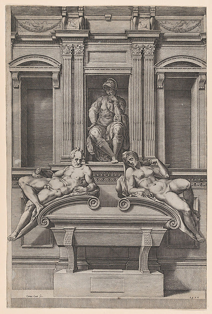 Cornelis Cort , After Michelangelo Buonarroti:The Tomb of Lo-16x12