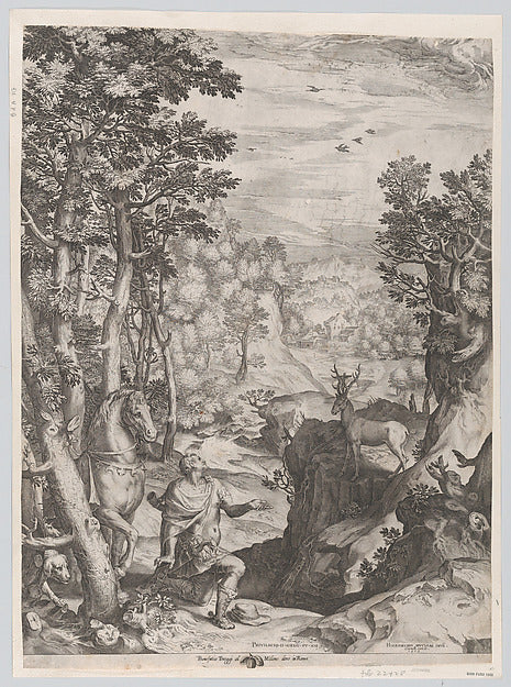 Cornelis Cort , After Girolamo Muziano:St Eustace in the Wil-16x12"(A3) Poster