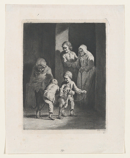 Children Playing with a Dog 1789-Jean Jacques de Boissieu,16x12"(A3) Poster