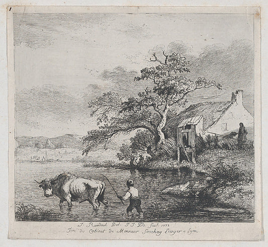 Herdsman and Bull  after Ruisdael 1772-Jean Jacques de Boissie,16x12"(A3) Poster