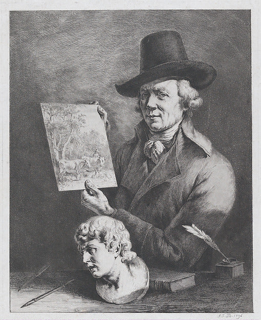 Self Portrait with Cows 1796-Jean Jacques de Boissieu,16x12"(A3) Poster