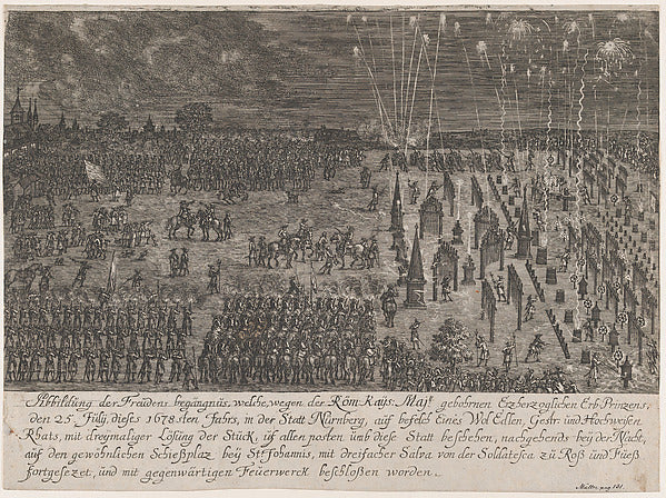 Anonymous, German:Fireworks display in Nuremburg celebrating-16x12"(A3) Poster