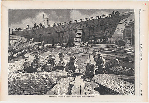Ship-Building  Gloucester Harbor – Drawn by Winslow Homer  Oct,  Poster Print