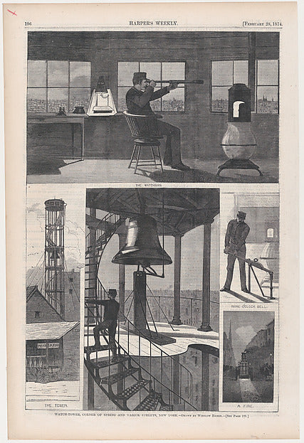 Watch-Tower  Corner of Spring and Varick Streets – Drawn by Wi,16x12"(A3)Poster