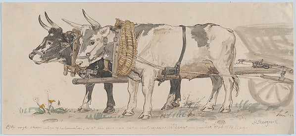 Peter Christian Thamsen Skovgaard:Two Oxen Pulling a Cart 18-16x12"(A3) Poster