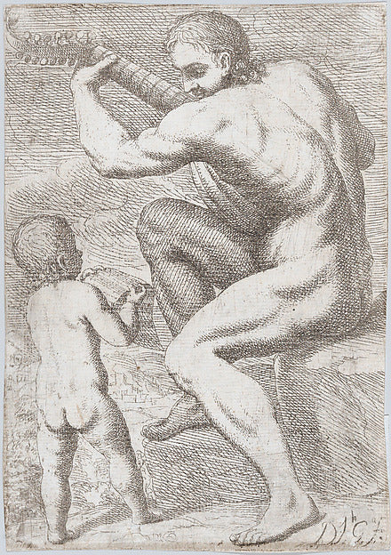 José García Hidalgo:Study of a naked man playing a vihuela a-16x12"(A3) Poster