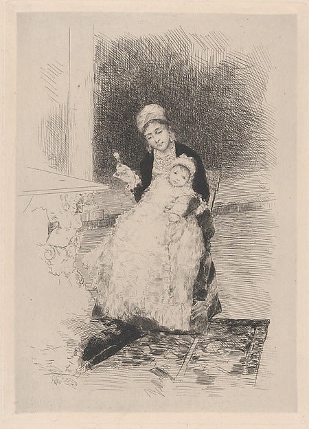 Luis Jimenez:A seated woman holding a child c1800–1900?-16x12"(A3) Poster