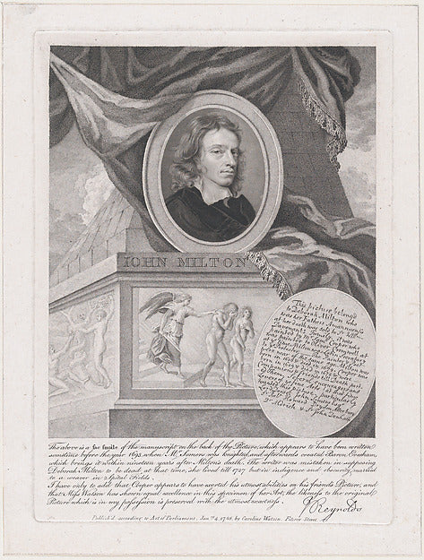 after Samuel Cooper 1608?–1672 London):John Milton 1786-16x12"(A3) Poster