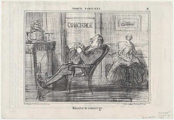 Honoré Daumier - Môssieu le concierge from Croquis Parisiens p, Poster Print Wall Art