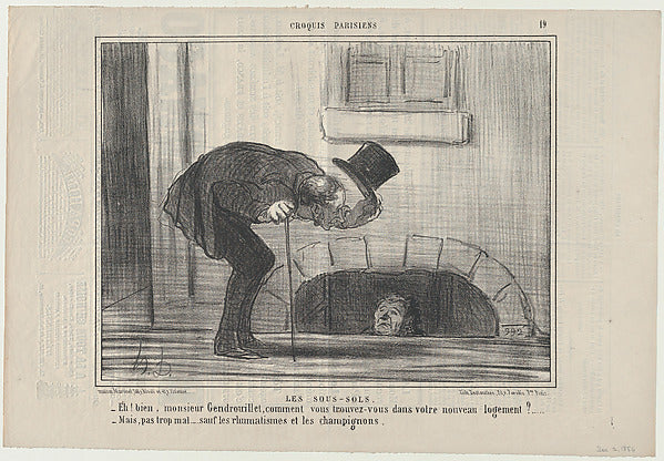 Honoré Daumier - Les Sous-Sols from Croqius Parisiens publishe, Poster Print Wall Art