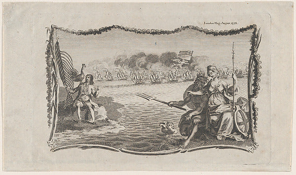 Vignette Showing Britannia  Neptune  France and Sea Battle Mar, Poster Print