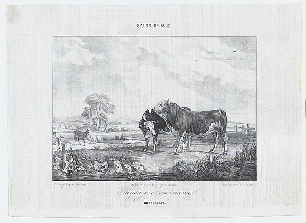 Salon of 1842 -   Landscape with Animals 1842-Jules-Robert-Pierr,  Poster Print Wall Art