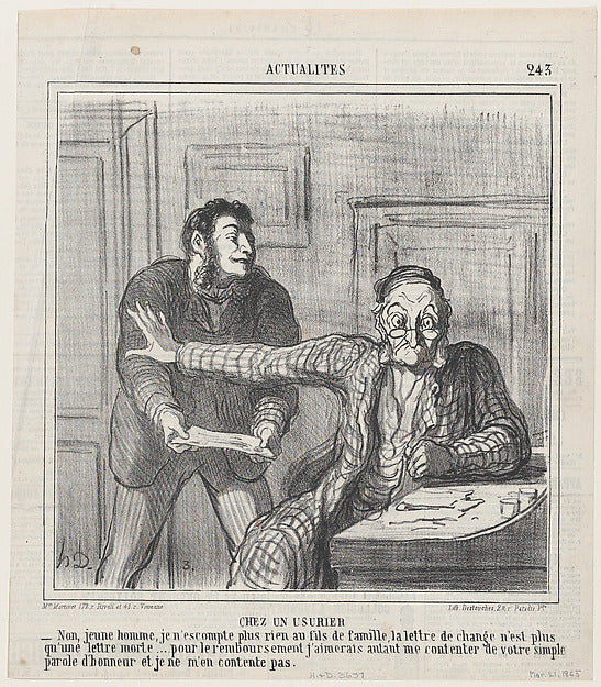 Honoré Daumier:At a usurer's from 'News of the day ' publish-16x12"(A3) Poster
