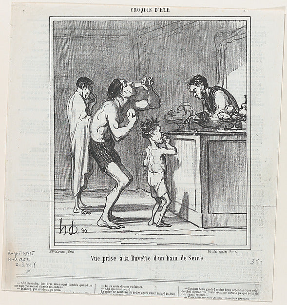 Honoré Daumier:View of a refreshment stand at a bath on the -16x12"(A3) Poster