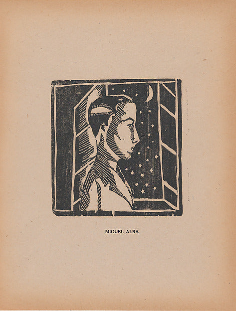 Miguel Alba:A young man facing right standing before a windo-16x12"(A3) Poster