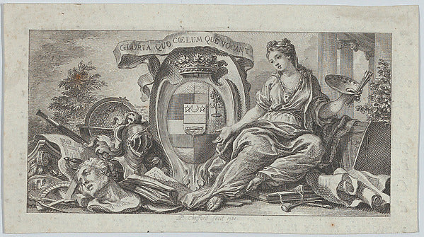 Pierre Philippe Choffard:Vignette with shield of arms and an-16x12"(A3) Poster