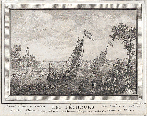 Quentin Pierre Chedel:The Fishermen 18th century-16x12"(A3) Poster