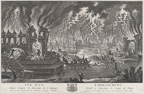 Quentin Pierre Chedel:Vue d'un embrasement 18th century-16x12"(A3) Poster