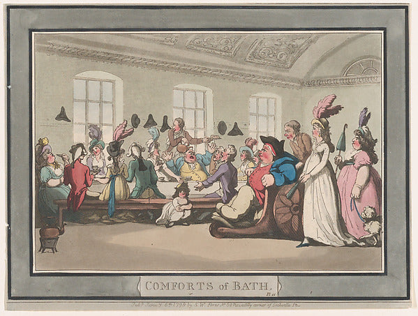 Thomas Rowlandson:Comforts of Bath Plate 11 January 6, 1798-16x12"(A3) Poster